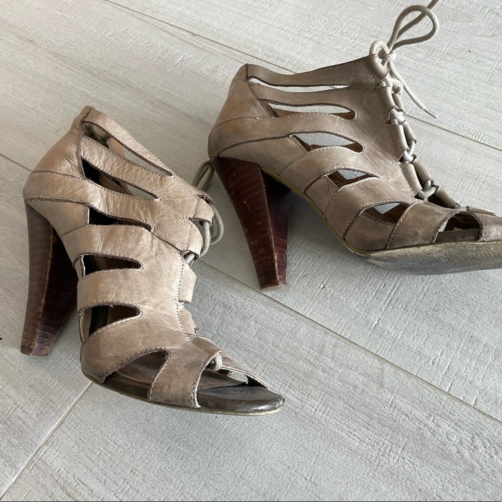 BCBGeneration Lace Up Beige Heels